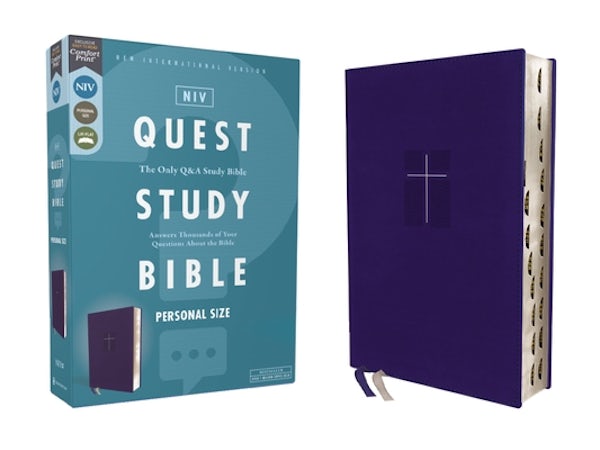 Cover image for Niv, Quest Study Bible, Personal Size, Leathersoft, Blue, Thumb Indexed, Comfort Print, isbn: 9780310456582