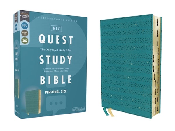 Cover image for Niv, Quest Study Bible, Personal Size, Leathersoft, Teal, Thumb Indexed, Comfort Print, isbn: 9780310456605