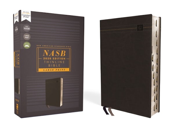 Cover image for Nasb, Thinline Bible, Large Print, Leathersoft, Black, Red Letter Edition, 2020 Text, Thumb Indexed, Comfort Print, isbn: 9780310456674
