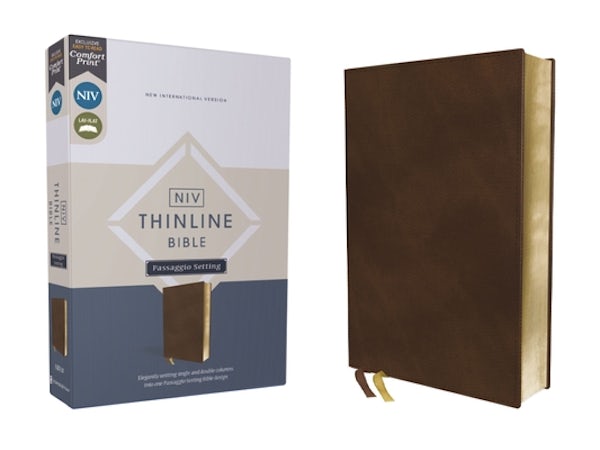 Cover image for Niv, Thinline Bible, Passaggio Setting, Leathersoft, Brown, Red Letter, Comfort Print, isbn: 9780310456704
