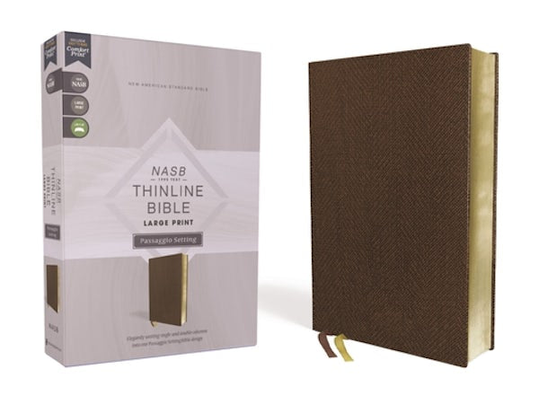 Cover image for Nasb, Thinline Bible, Large Print, Passaggio Setting, Leathersoft, Brown, Red Letter, 1995 Text, Comfort Print, isbn: 9780310456735