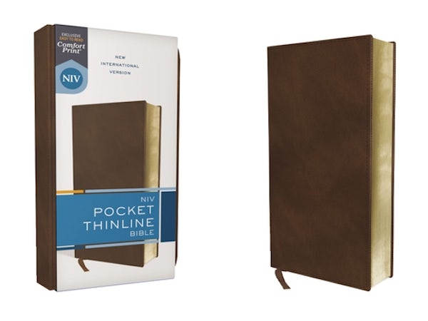 Cover image for Niv, Pocket Thinline Bible, Leathersoft, Brown, Red Letter, Comfort Print, isbn: 9780310458241