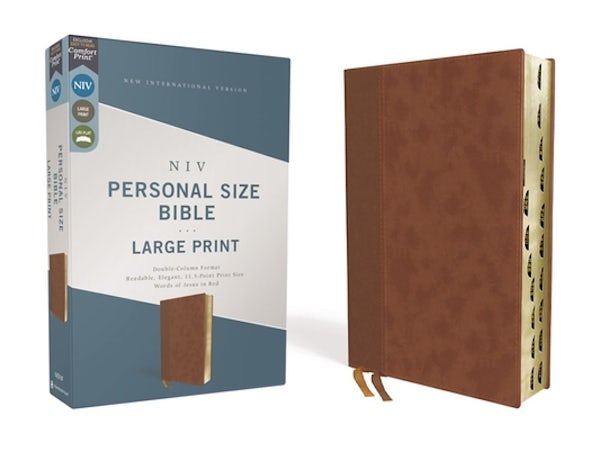 Cover image for Niv, Personal Size Bible, Large Print, Leathersoft, Brown, Red Letter, Thumb Indexed, Comfort Print, isbn: 9780310458821