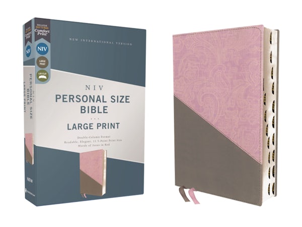 Cover image for Niv, Personal Size Bible, Large Print, Leathersoft, Pink/Gray, Red Letter, Thumb Indexed, Comfort Print, isbn: 9780310458838