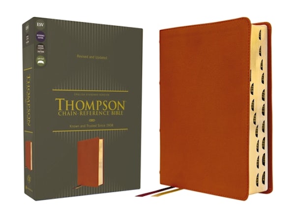 Cover image for Esv, Thompson Chain-Reference Bible, Genuine Leather, Calfskin, Tan, Red Letter, Thumb Indexed, isbn: 9780310459057