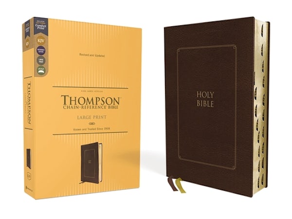 Cover image for Kjv, Thompson Chain-Reference Bible, Large Print, Leathersoft, Brown, Red Letter, Thumb Indexed, Comfort Print, isbn: 9780310459156