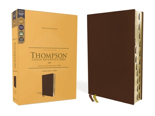Cover image for Kjv, Thompson Chain-Reference Bible, Genuine Leather, Calfskin, Brown, Red Letter, Thumb Indexed, Comfort Print, isbn: 9780310459262