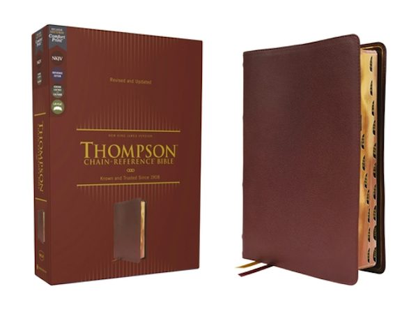Cover image for Nkjv, Thompson Chain-Reference Bible, Genuine Leather, Calfskin, Burgundy, Red Letter, Thumb Indexed, Comfort Print, isbn: 9780310459460