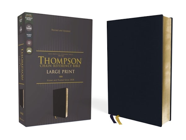 Cover image for Nasb, Thompson Chain-Reference Bible, Large Print, Leathersoft, Navy, 1995 Text, Red Letter, Comfort Print, isbn: 9780310459545