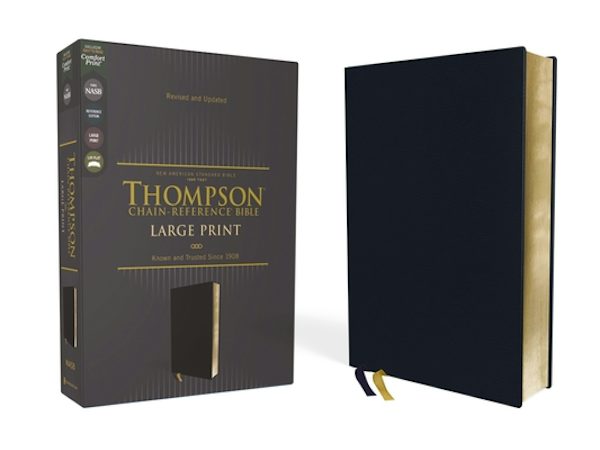 Cover image for Nasb, Thompson Chain-Reference Bible, Large Print, Leathersoft, Navy, 1995 Text, Red Letter, Comfort Print, isbn: 9780310459545