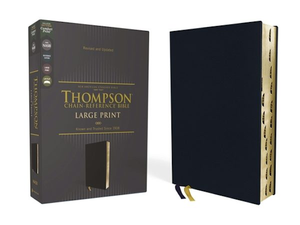 Cover image for Nasb, Thompson Chain-Reference Bible, Large Print, Leathersoft, Navy, 1995 Text, Red Letter, Thumb Indexed, Comfort Print, isbn: 9780310459552