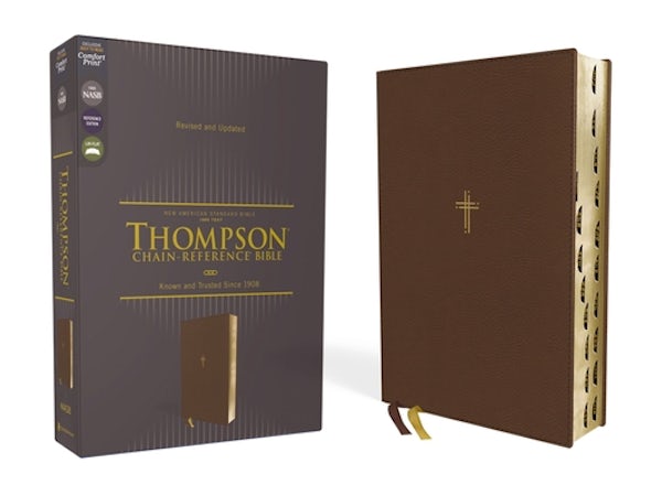 Cover image for Nasb, Thompson Chain-Reference Bible, Leathersoft, Brown, 1995 Text, Red Letter, Thumb Indexed, Comfort Print, isbn: 9780310459620
