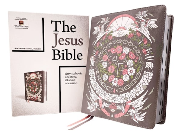 Cover image for The Jesus Bible Artist Edition, Niv, (with Thumb Tabs to Help Locate the Books of the Bible), Leathersoft, Gray Floral, Thumb Indexed, Comfort Print, isbn: 9780310460176