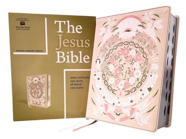 Cover image for The Jesus Bible Artist Edition, Esv, (with Thumb Tabs to Help Locate the Books of the Bible), Leathersoft, Peach Floral, Thumb Indexed, isbn: 9780310460190