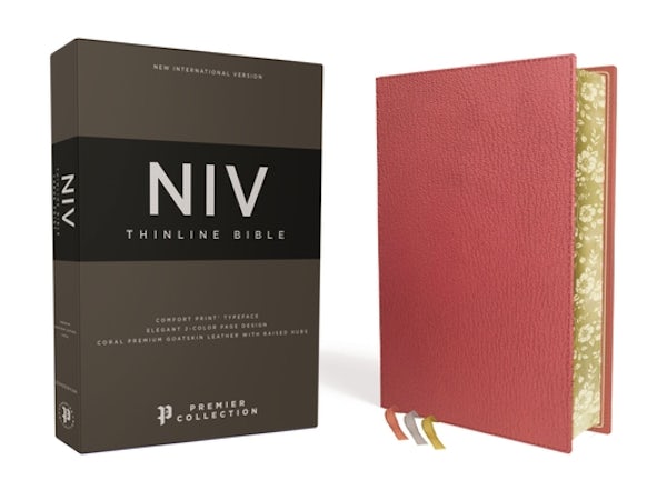Cover image for Niv, Thinline Bible, Premium Goatskin Leather, Coral, Premier Collection, Black Letter, Gauffered Edges, Comfort Print, isbn: 9780310460862