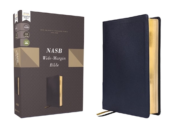 Cover image for Nasb, Wide Margin Bible, Genuine Leather, Calfskin, Navy, Red Letter, 1995 Text, Comfort Print, isbn: 9780310461104