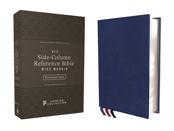Cover image for Niv, Side-Column Reference Bible (Deep Study at a Portable Size), Personal Size, Premium Goatskin Leather, Blue, Premier Collection, Art Gilded Edges, Comfort Print, isbn: 9780310461135
