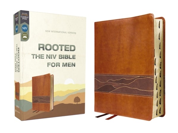 Cover image for Rooted: The NIV Bible for Men, Leathersoft, Brown, Thumb Indexed, Comfort Print, isbn: 9780310462576