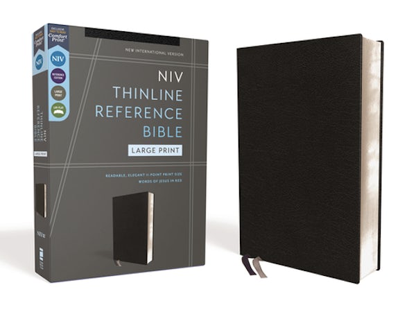 Cover image for Niv, Thinline Reference Bible (Deep Study at a Portable Size), Large Print, Bonded Leather, Black, Red Letter, Comfort Print, isbn: 9780310462644