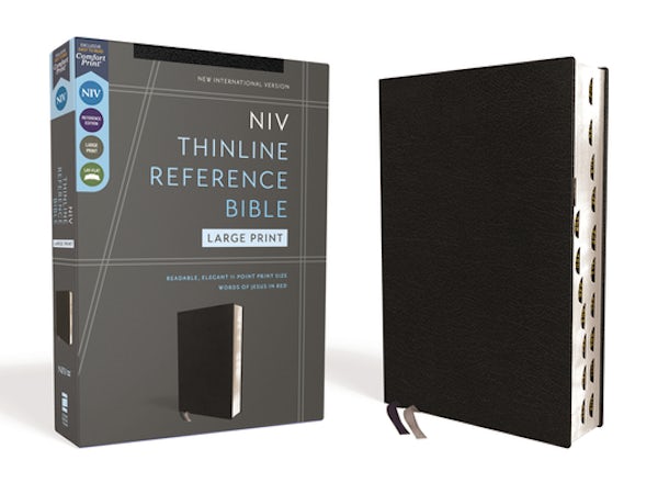 Cover image for Niv, Thinline Reference Bible (Deep Study at a Portable Size), Large Print, Bonded Leather, Black, Red Letter, Thumb Indexed, Comfort Print, isbn: 9780310462651
