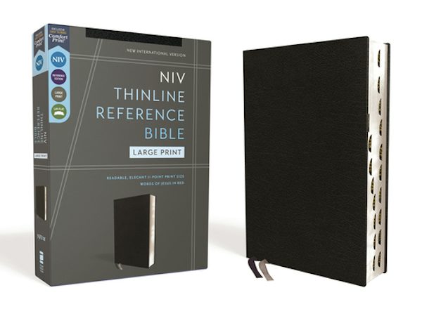 Cover image for Niv, Thinline Reference Bible (Deep Study at a Portable Size), Large Print, Bonded Leather, Black, Red Letter, Thumb Indexed, Comfort Print, isbn: 9780310462651