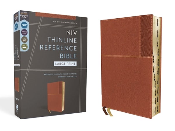 Cover image for Niv, Thinline Reference Bible (Deep Study at a Portable Size), Large Print, Leathersoft, Brown, Red Letter, Thumb Indexed, Comfort Print, isbn: 9780310462705