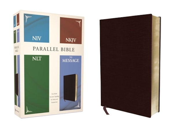 Cover image for Niv, Nkjv, Nlt, the Message, (Contemporary Comparative) Parallel Bible, Bonded Leather, Burgundy, isbn: 9780310463047