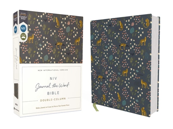 Cover image for Niv, Journal the Word Bible (Perfect for Note-Taking), Double-Column, Cloth Over Board, Navy Floral, Red Letter, Comfort Print, isbn: 9780310463115