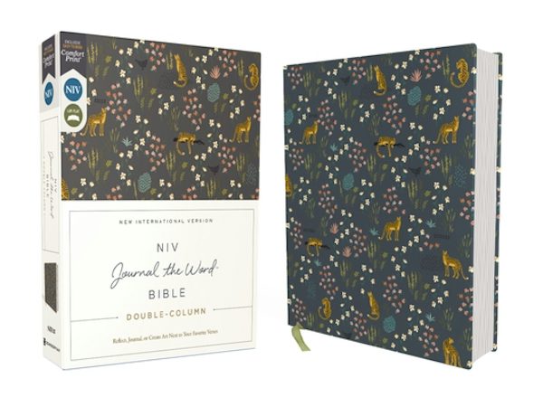 Cover image for Niv, Journal the Word Bible (Perfect for Note-Taking), Double-Column, Cloth Over Board, Navy Floral, Red Letter, Comfort Print, isbn: 9780310463115