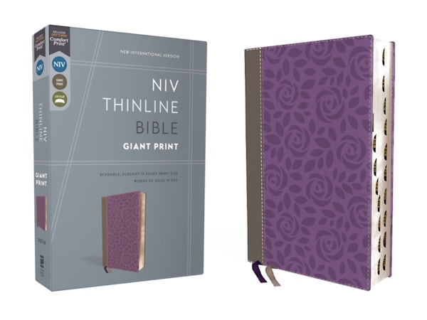 Cover image for Niv, Thinline Bible, Giant Print, Leathersoft, Gray/Purple, Red Letter, Thumb Indexed, Comfort Print, isbn: 9780310463290