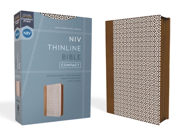 Cover image for Niv, Thinline Bible, Compact, Leathersoft, Brown/White, Zippered, Red Letter, Comfort Print, isbn: 9780310463368