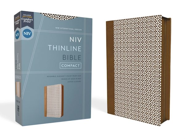 Cover image for Niv, Thinline Bible, Compact, Leathersoft, Brown/White, Zippered, Red Letter, Comfort Print, isbn: 9780310463368