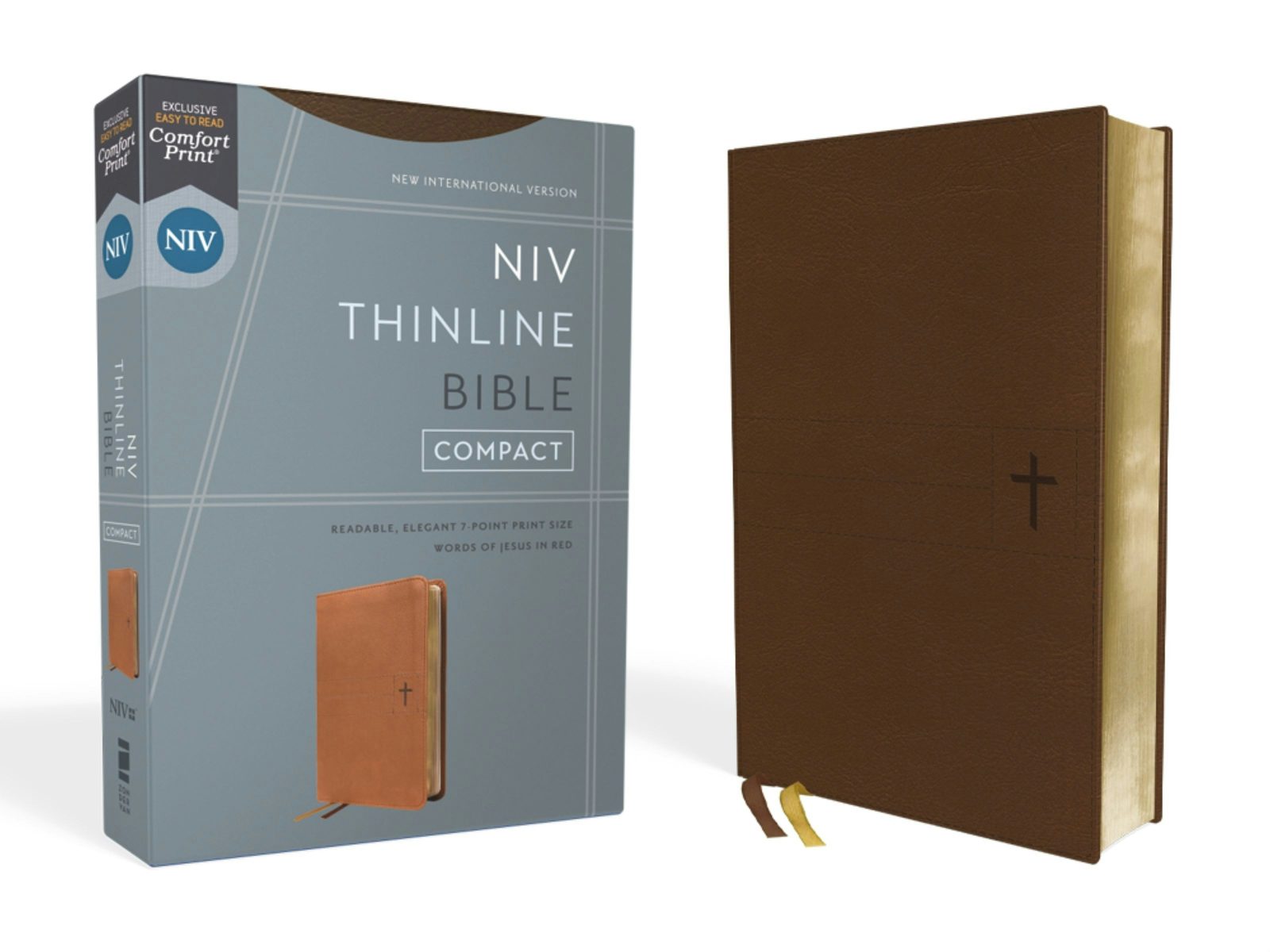 Cover image for Niv, Thinline Bible, Compact, Leathersoft, Brown, Red Letter, Comfort Print, isbn: 9780310463375