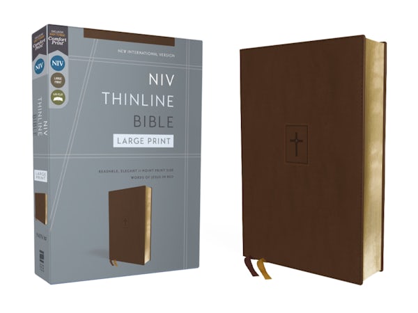 Cover image for Niv, Thinline Bible, Large Print, Leathersoft, Brown, Red Letter, Comfort Print, isbn: 9780310463467