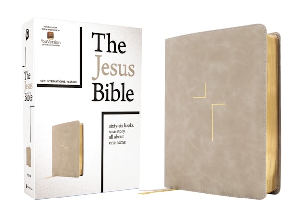 Cover image for The Jesus Bible, NIV Edition, Leathersoft, Stone, Comfort Print, isbn: 9780310463559