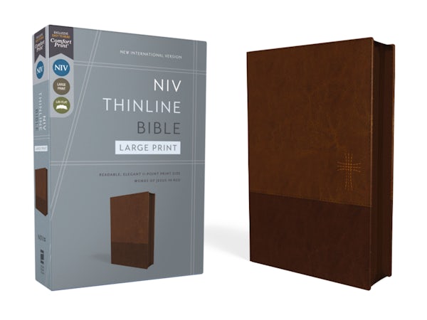 Cover image for Niv, Thinline Bible, Large Print, Leathersoft, Brown, Zippered, Red Letter, Comfort Print, isbn: 9780310464990