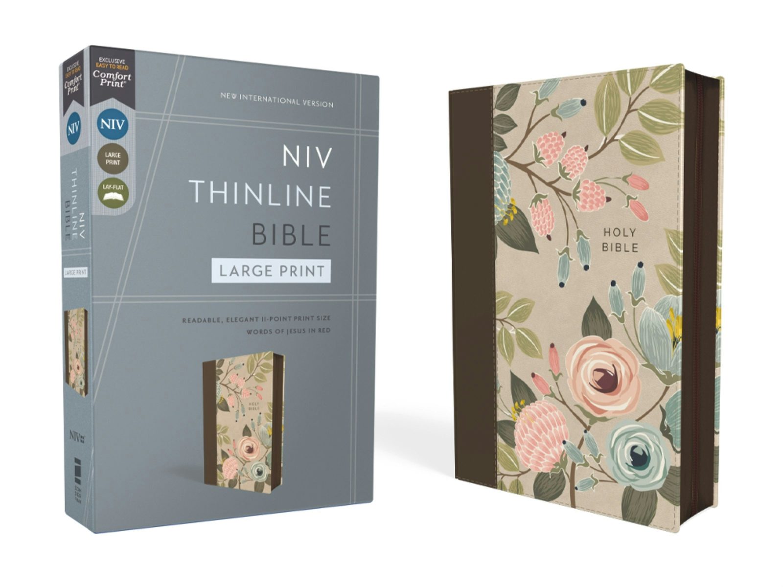 Cover image for Niv, Thinline Bible, Large Print, Leathersoft, Floral, Zippered, Red Letter, Comfort Print, isbn: 9780310465034
