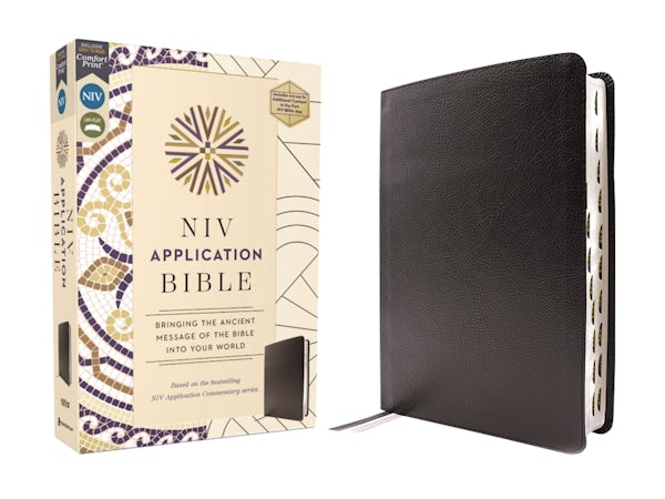 Cover image for NIV Application Bible, European Bonded Leather, Black, Red Letter, Thumb Indexed, Comfort Print, isbn: 9780310465133