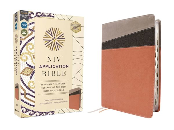 Cover image for NIV Application Bible, Leathersoft, Coral/Gray, Red Letter, Thumb Indexed, Comfort Print, isbn: 9780310465188