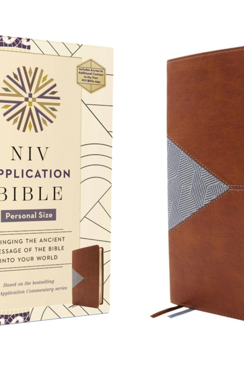 Cover image for NIV Application Bible, Personal Size, Leathersoft, Brown/Blue, Red Letter, Comfort Print, isbn: 9780310465249