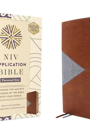 Cover image for NIV Application Bible, Personal Size, Leathersoft, Brown/Blue, Red Letter, Comfort Print, isbn: 9780310465249