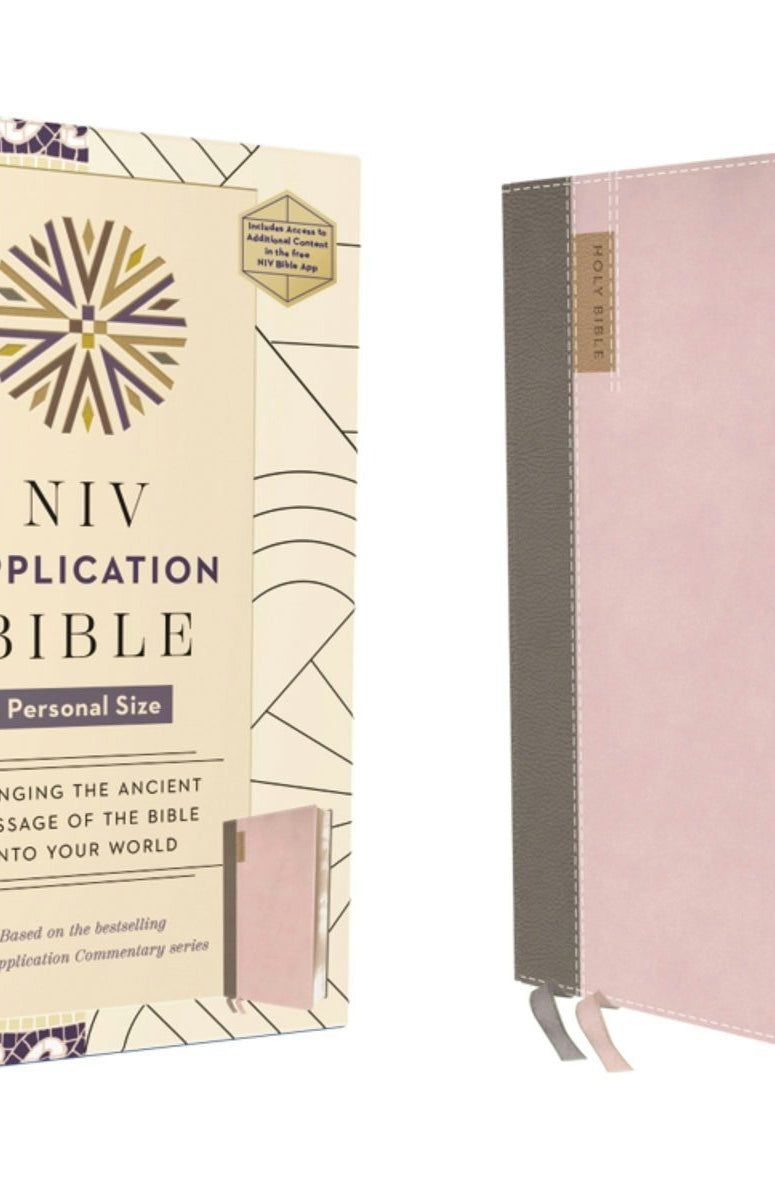 Cover image for NIV Application Bible, Personal Size, Leathersoft, Pink/Gray, Red Letter, Comfort Print, isbn: 9780310465263