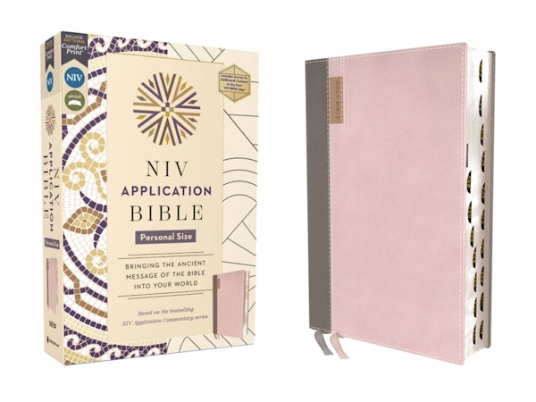 Cover image for NIV Application Bible, Personal Size, Leathersoft, Pink/Gray, Red Letter, Thumb Indexed, Comfort Print, isbn: 9780310465270