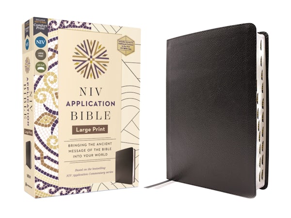 Cover image for NIV Application Bible, Large Print, European Bonded Leather, Black, Red Letter, Indexed, Comfort Print, isbn: 9780310465294