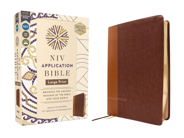 Cover image for NIV Application Bible, Large Print, Leathersoft, Brown, Red Letter, Comfort Print, isbn: 9780310465300