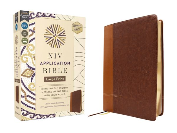 Cover image for NIV Application Bible, Large Print, Leathersoft, Brown, Red Letter, Comfort Print, isbn: 9780310465300