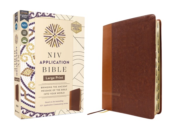Cover image for NIV Application Bible, Large Print, Leathersoft, Brown, Red Letter, Thumb Indexed, Comfort Print, isbn: 9780310465317