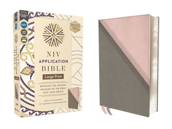 Cover image for NIV Application Bible, Large Print, Leathersoft, Pink/Gray, Red Letter, Comfort Print, isbn: 9780310465331