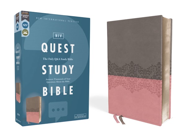 Cover image for Niv, Quest Study Bible, Leathersoft, Gray/Pink, Comfort Print, isbn: 9780310465416