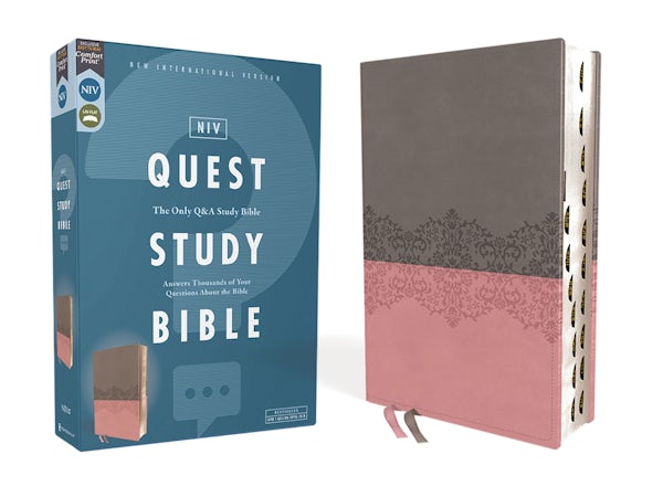 Cover image for Niv, Quest Study Bible, Leathersoft, Gray/Pink, Thumb Indexed, Comfort Print, isbn: 9780310465508
